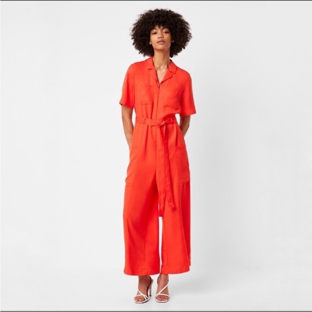 French Connection Deep Orange Wide Leg Jumpsuit Size 4